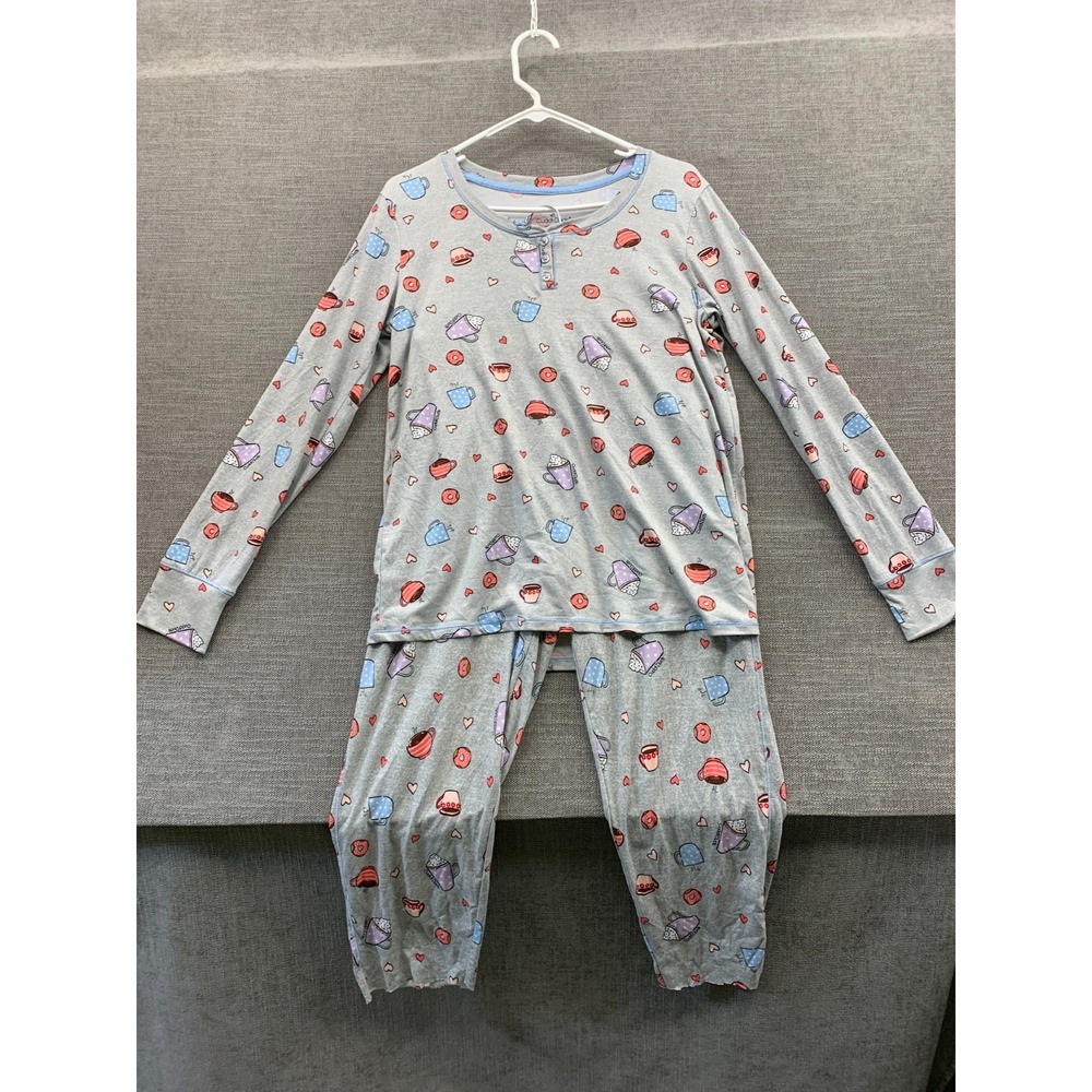 Cuddl Duds Henley Pajama Set Womens Small Gray Ice Cream Dessert Print High Rise
